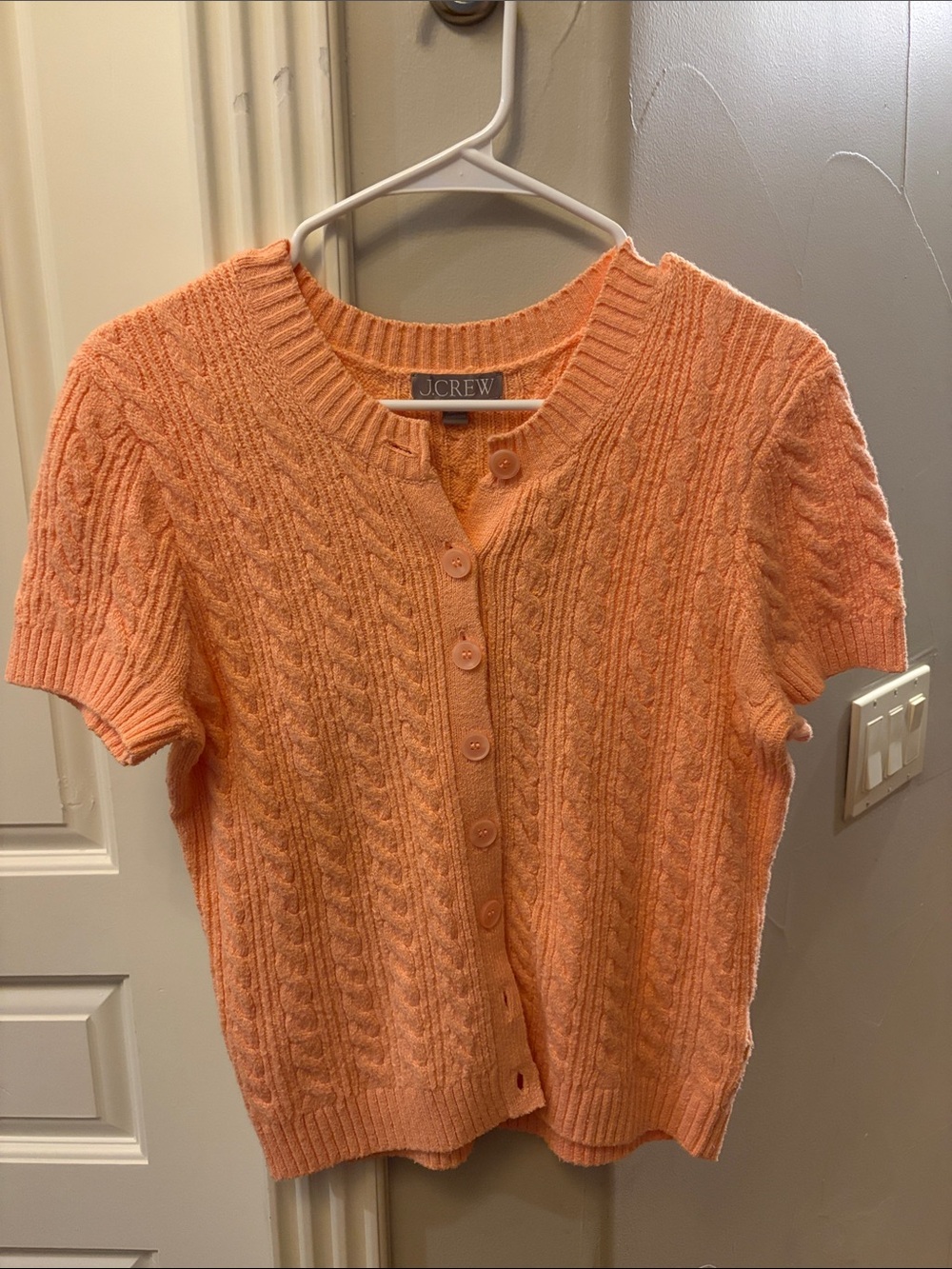J. Crew Peach Cable-Knit Short Sleeve Cardigan